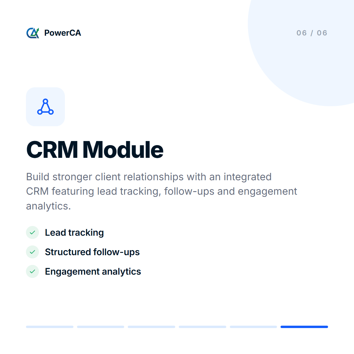 CRM Module - build stronger client relationships with lead tracking, structured follow-ups and engagement analytics.
