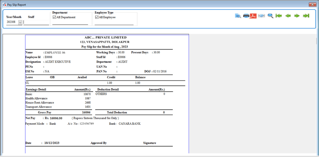 Pay Slip Report