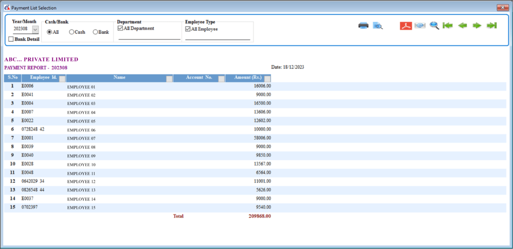 Payment List Selection