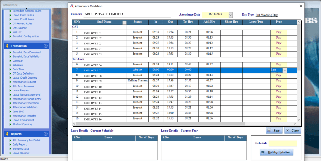 Attendance Validation