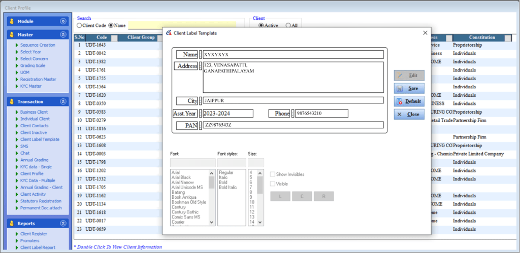 Client Label Template