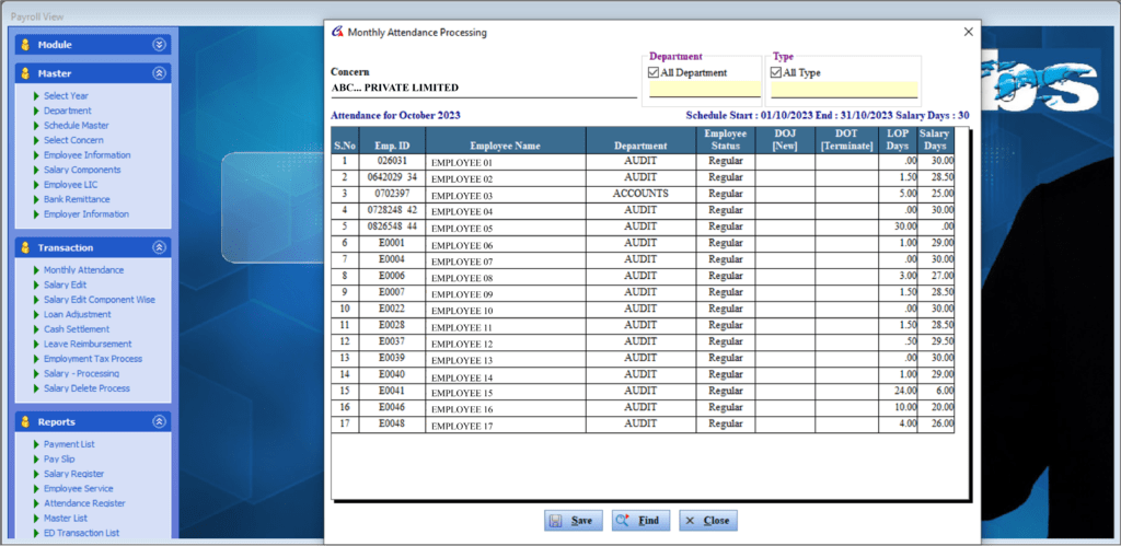 Monthly Attendance processing